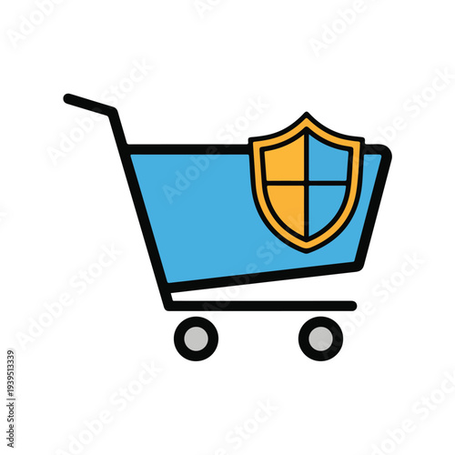 Secure Online Shopping Cart with Shield Symbol Design