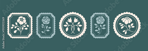 Set of stamps with flower ornaments. Vector illustration. Perfect for scrapbooking, invitations, stationery design or vintage-inspired branding projects.