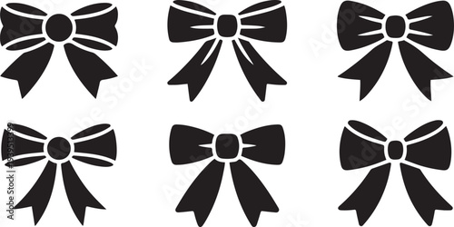simple decorative holiday ribbon bows for gifts Vector silhouette icon set