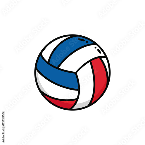 Volleyball Icon Red, Blue, White, Black Outline Design