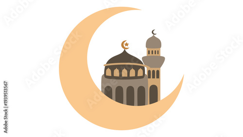 Islamic mosque under crescent moon symbolizing faith and spirituality