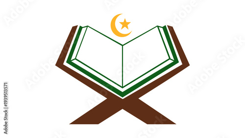 Islamic holy book with crescent moon and star symbol
