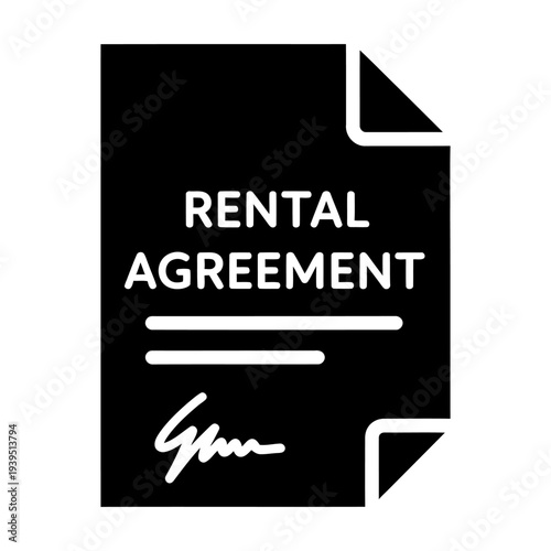 Rental agreement signed document icon for real estate leasing and business contract in minimalist black and white vector style