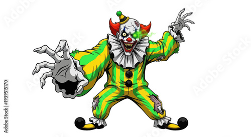 Scary Clown Monster with Green Eyes and Spooky Costume