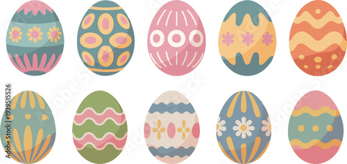 Set of colorful cartoon easter egg illustration for easter day