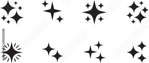 Sparkles, stars and bursts icons, twinkling stars. silhouette icon set