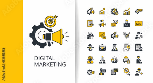 Digital Marketing Icons and Symbols for Online Promotion and Advertising