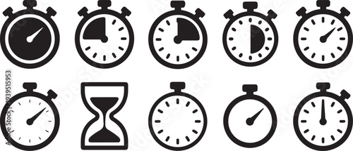 Timers icon set on transparent background. Stopwatch symbol silhouette icon set