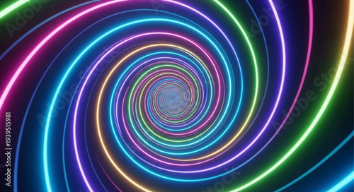 Colorful Neon Spiral Tunnel with Vibrant Light Effects.