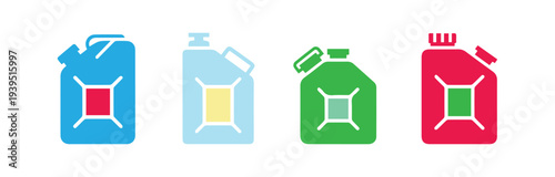 A canister featuring solid, colorful icons of various designs. It includes a drop of fuel. This is a vector design concept for the oil industry, illustrated in an outline style pictogram.