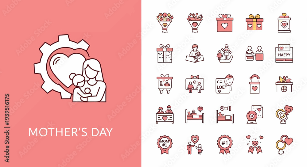 Obraz premium Mother and Child Icons in Red and White Colors for Family or Womans Day