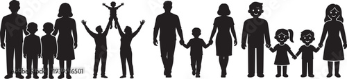 Silhouettes of a family holding hands depicting various ages and relationships