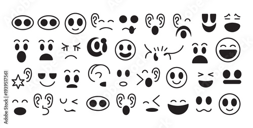 Collection of cartoon face expressions and emojis for communication and emotion