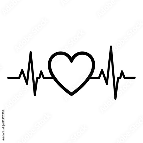 Simple black vector illustration of a heart symbol integrated with a stylized heartbeat line on a white background representing love and health concepts.