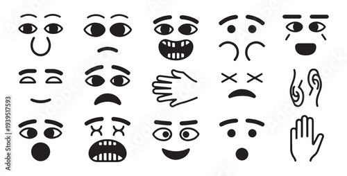 Diverse set of expressive face elements and eye styles for character design