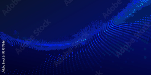 Abstract blue wave of particles and dynamic flowing data streams