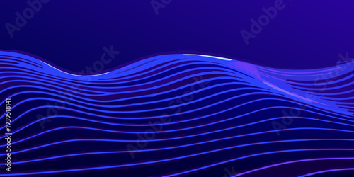 Abstract waves of vibrant blue lines against a dark purple background