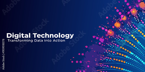 Abstract digital technology background with colorful paint splatter effect