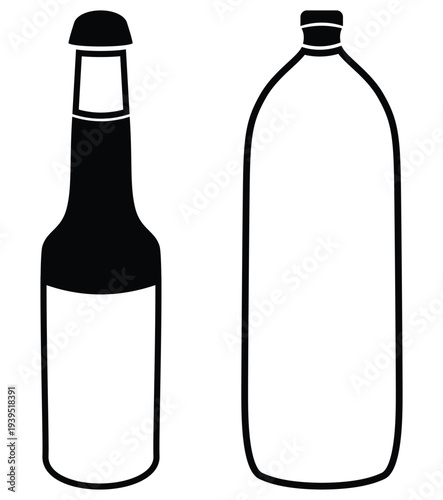 Set of Black Plastic Bottle Icons – PET Water & Beverage Vector Collection
