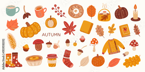 A charming autumn collection of fall themed illustrations and cozy elements