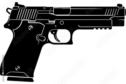 Black and White Line Drawing of a Handgun