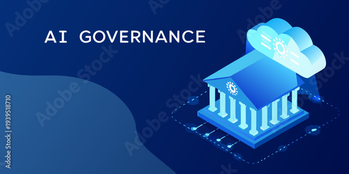 Ai governance concept with a building and cloud illustration