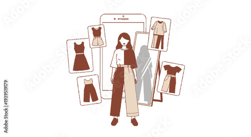 Woman shopping online with fashion clothes on smartphone screen display
