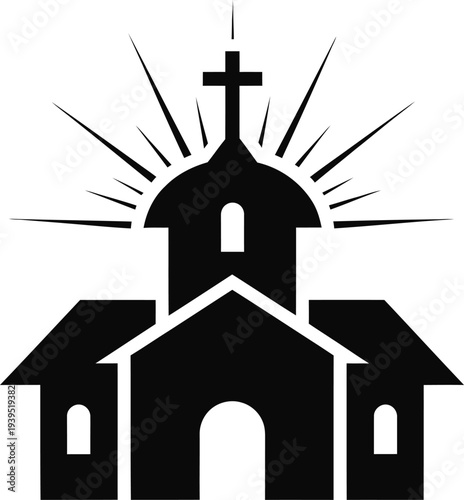 Simple black church icon with cross
