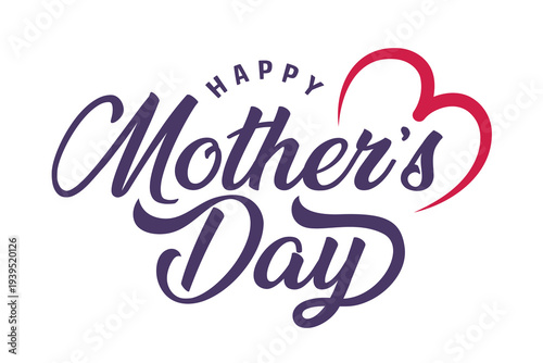 Happy Mother's Day hand drawn lettering greeting card with red heart vector illustration. Perfect for Mother's Day banner, poster, social media template design.