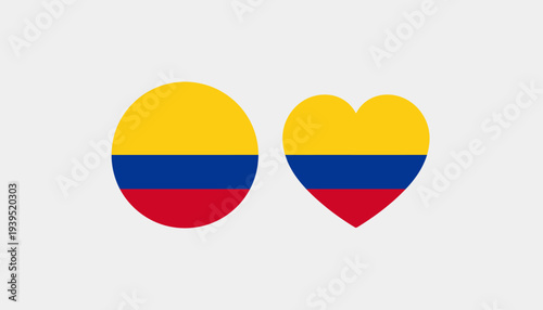 Vibrant Colombian flag design featuring a patriotic heart shape and a circular national emblem, symbolizing national pride and identity in a modern graphic style, ideal for digital representation