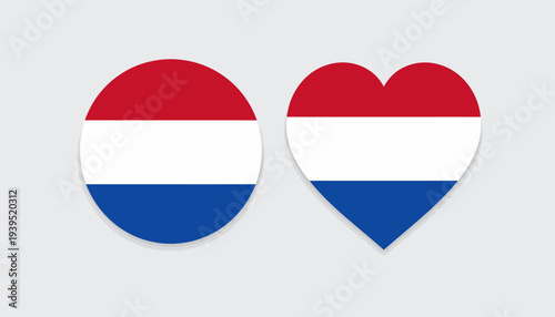 Two Distinct Icons Displaying the National Flag of the Netherlands A Classic Circle and a Heart Symbolizing Affection and National Spirit