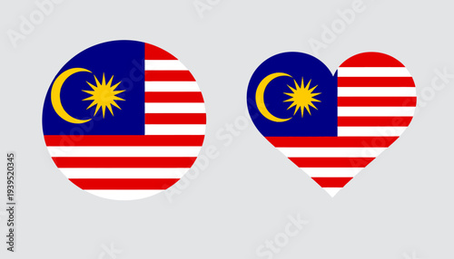 Two Malaysian flags, one circular and one heart-shaped, symbolizing national pride and love for the country
