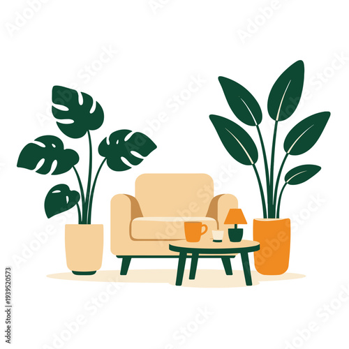 Modern living room with stylish indoor plants