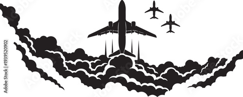 Airplane Takeoff Silhouette Vector Set
