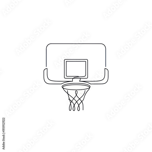 Minimalist basketball hoop and net, single line drawing, sport equipment icon