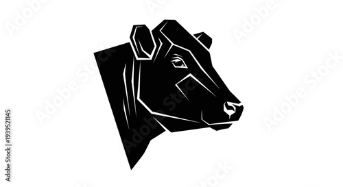 Modern Geometric Cow Head Silhouette Icon - Livestock Animal Vector