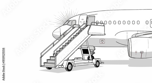 Airplane boarding stairs attached to a parked passenger jet