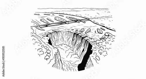 Aerial view of a grand waterfall plummeting into a vast gorge