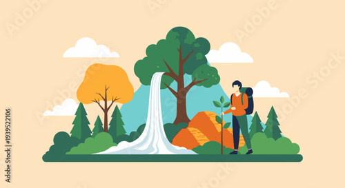 Hiker Exploring Forest with Backpack and Map