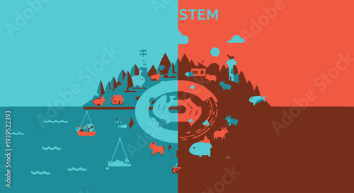 Split Island Scene with STEM Elements