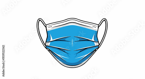 Blue surgical mask with black outline and white ear loops