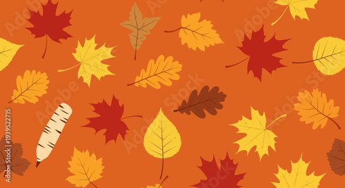 Autumn leaves pattern in vector eps file reference on orange background.