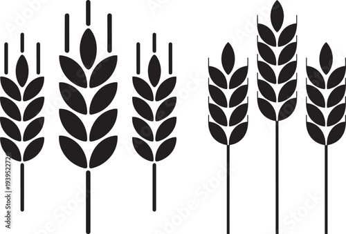 Stylized black silhouette of wheat stalks on white background, representing harvest, grain, agriculture, and food production