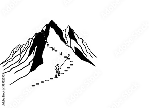 Climber ascending a steep mountain via a series of ladders and rungs