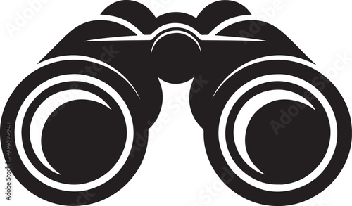 Black Silhouette of Binoculars on White Background, Icon for Vision, Exploration, Discovery