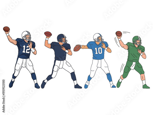 Football quarterback throwing ball in motion vector