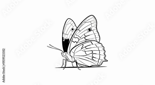 Detailed line art illustration of a butterfly with intricate wing patterns and antennae