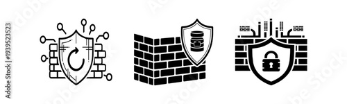 Business data protection firewall icon, monochrome vector, vector file.