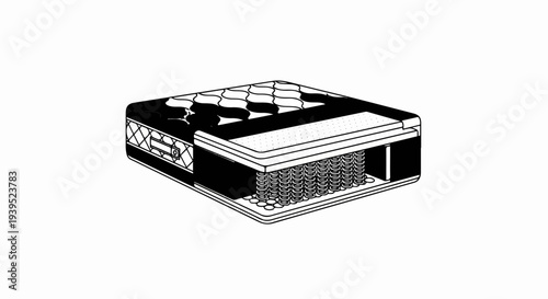 Detailed cross-section illustration of a mattress with springs and padding
