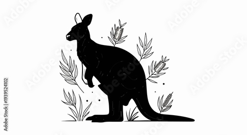 Silhouette of a kangaroo with Australian flora